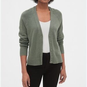 GAP Green Cardigan Sweater XS Linen blend with Open Front and Long Sleeves